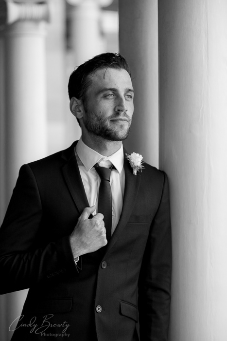 Black & white groom portrait