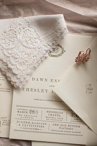 Lace handkerchief & wedding invitation 
