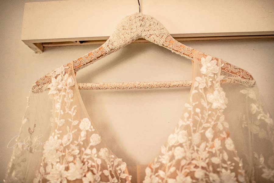 Close up of dress lace & decorative hanger